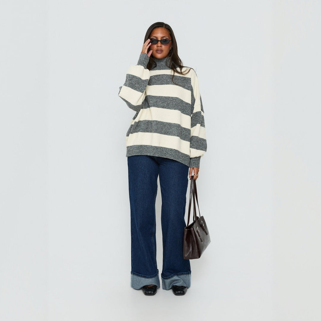 Damen Oversize Streifen-Pullover mit Rollkragen Shop Nory