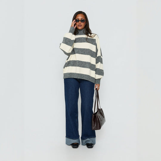 Damen Oversize Streifen-Pullover mit Rollkragen Shop Nory