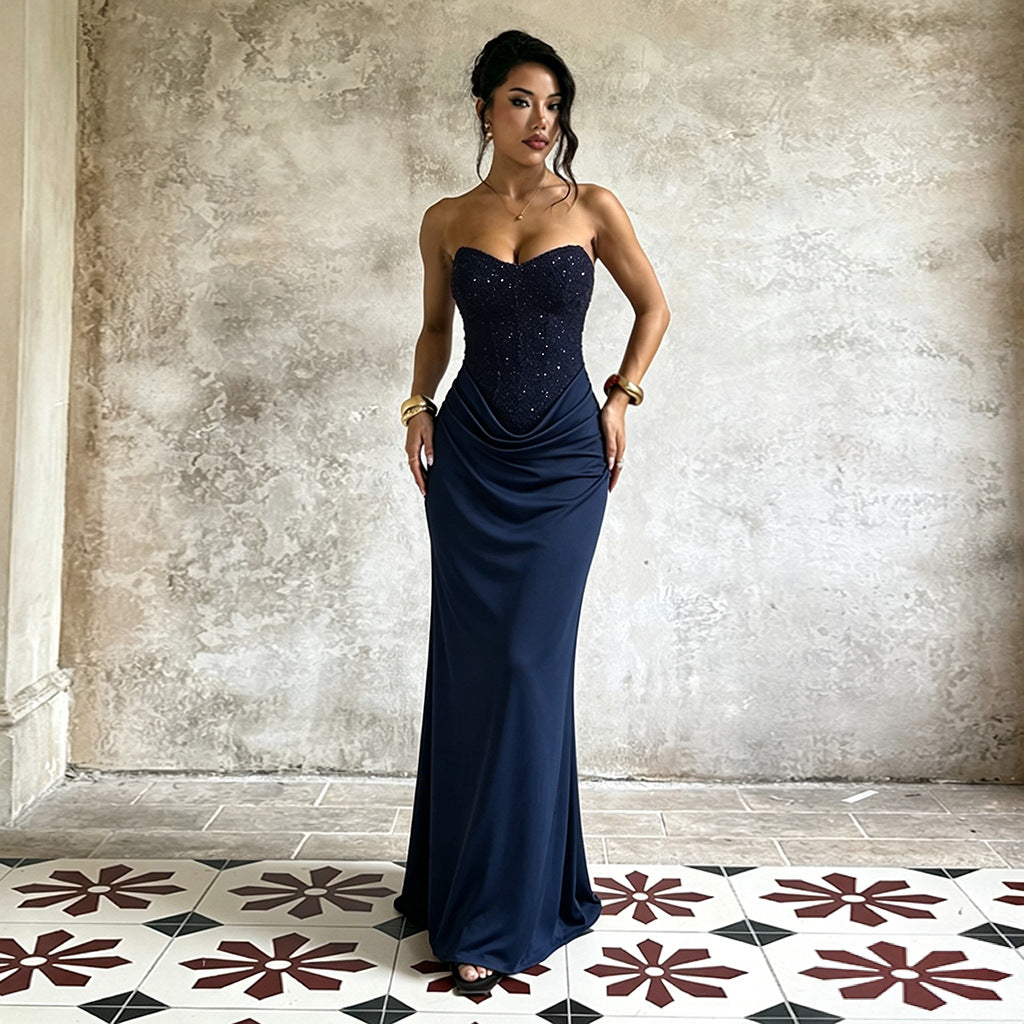 Damen Elegantes Abendkleid mit herzförmigem Ausschnitt und fließendem Rock Shopnory