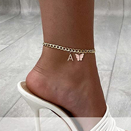 Damen Fußkettchen mit eleganten Glitzer- und Schmetterlingsanhängern Shop Nory