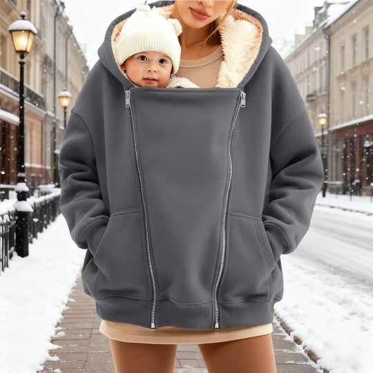 Damen nan Babytrage-Hoodie mit Teddyfutter und Zweiwege-Reißverschluss Shop Nory