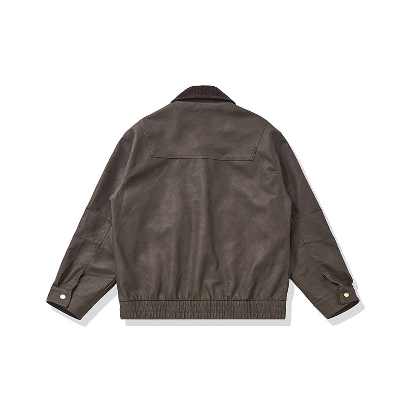 Herren Boxy-Fieldblouson aus Vintage-Lederoptik mit Cordkragen und aufgesetzten Utility‑Taschen Shop Nory