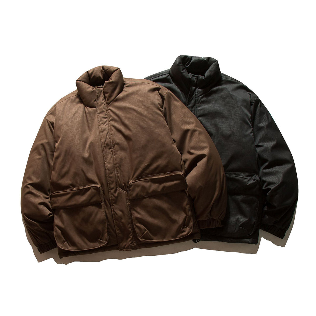 Unisex Boxy-gefüllte Pufferjacke mit hohem Stehkragen und Utility‑Taschen Shop Nory