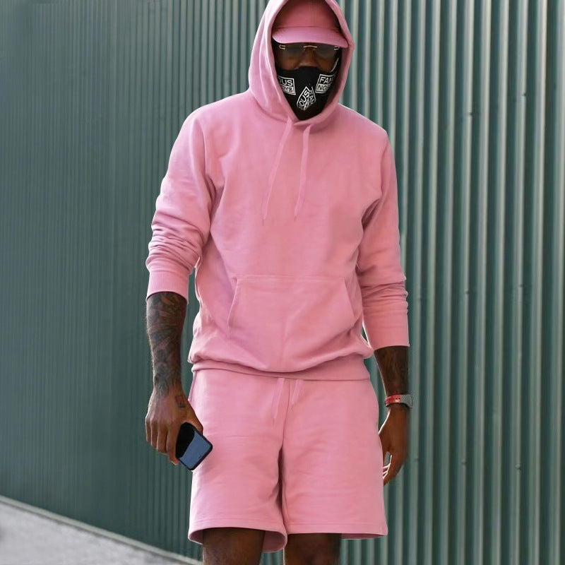Herren nan zweiteiliges Freizeit-Set Hoodie und Sweatshorts aus French Terry mit Kängurutasche und Tunnelzug Shop Nory