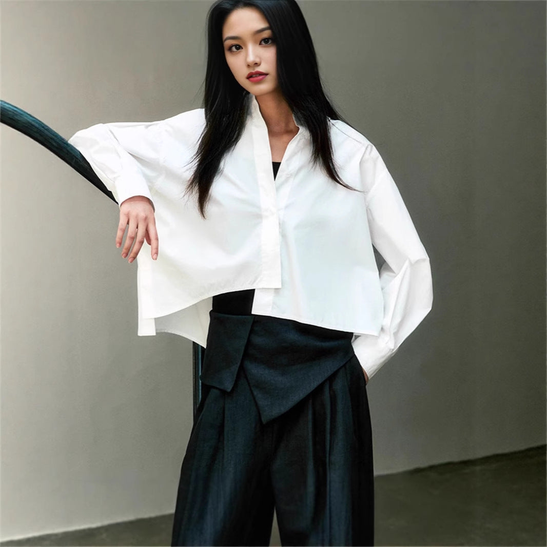 Damen Asymmetrische Cropped-Bluse aus Baumwoll-Popeline im Oversize-Schnitt Shop Nory