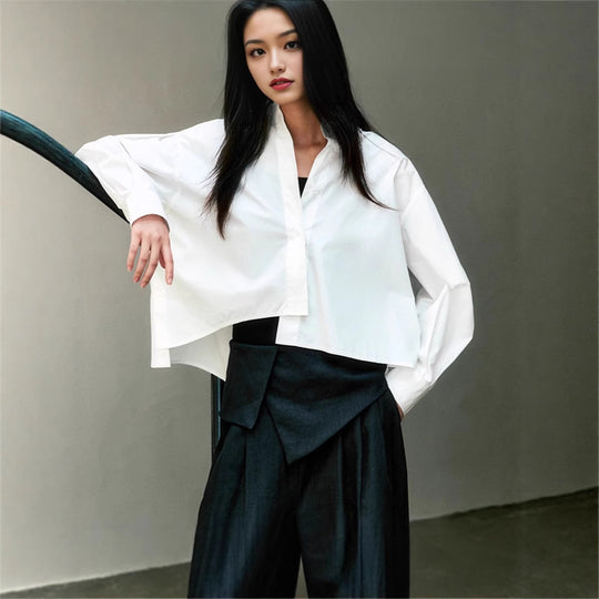 Damen Asymmetrische Cropped-Bluse aus Baumwoll-Popeline im Oversize-Schnitt Shop Nory