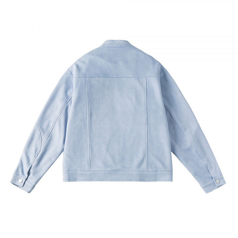 Unisex Kurzgeschnittene kastige Velours-Blousonjacke mit Stehkragen und Brustreißverschlüssen Shop Nory