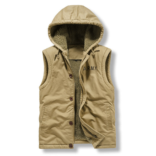 Herren Ärmellose Canvas‑Weste mit Teddyfleece‑Futter, Kapuze und Zweiwege‑Reißverschluss Shop Nory