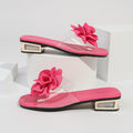 Damen Slides mit floralen Applikationen und funkelndem Blockabsatz