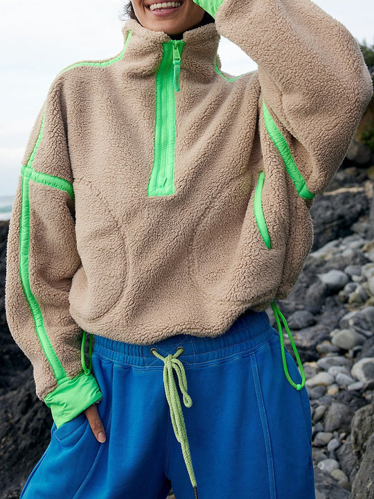 Damen Modischer Fleece-Pullover mit hohem Kragen