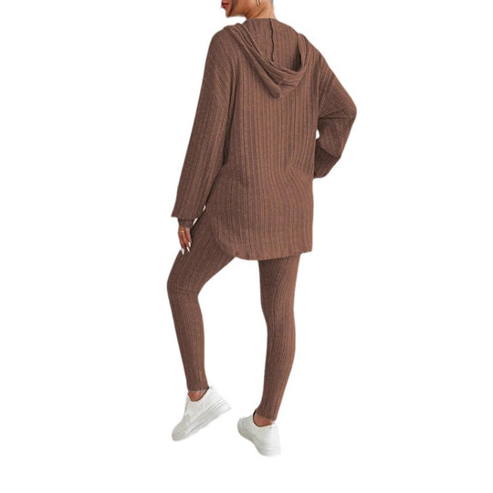 Damen Geripptes Feinstrick‑Loungewear‑Set mit Kapuzenpullover und hochtaillierten Leggings Shop Nory