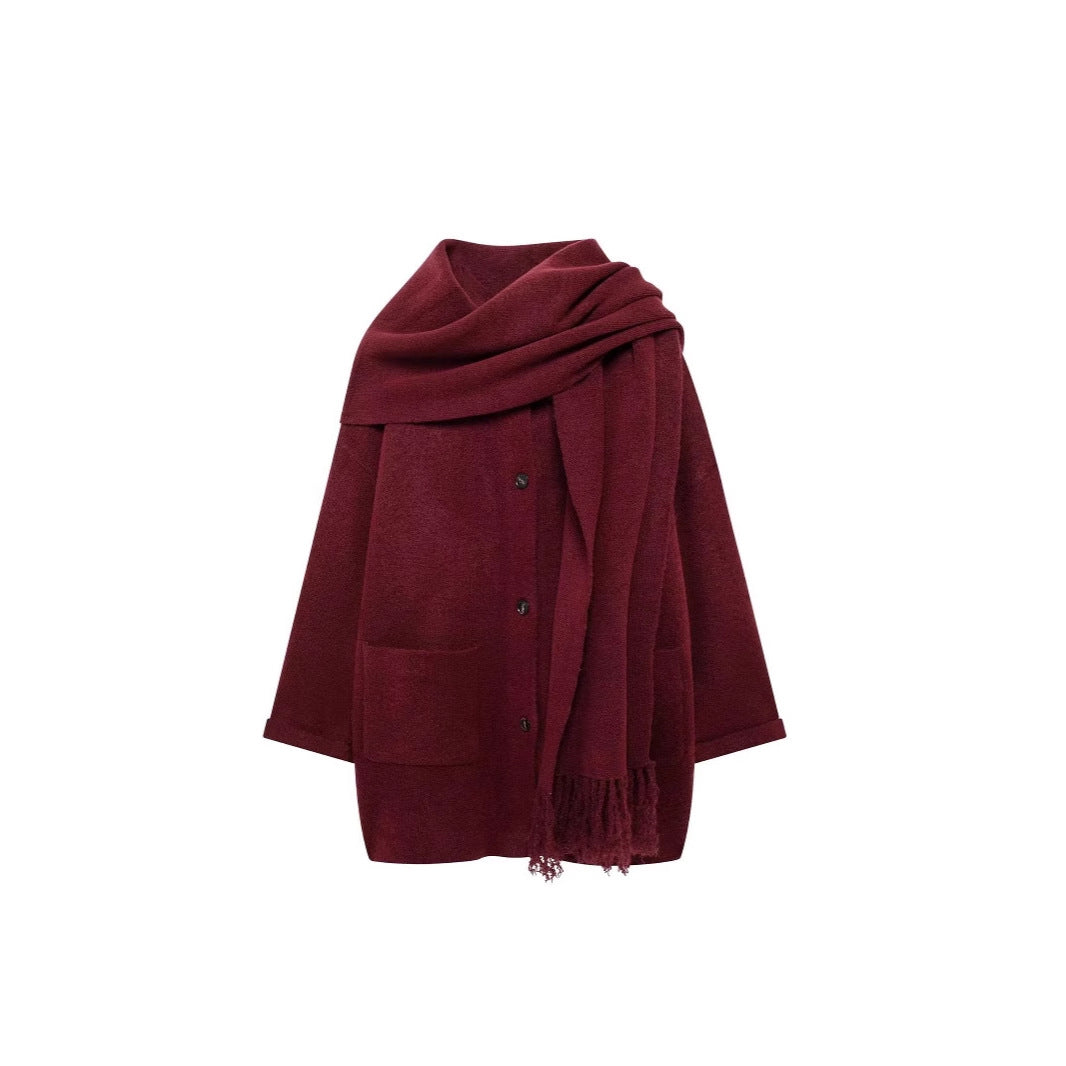 Damen elegante Oversize-Jacke aus warmer Wolle mit Taschen
