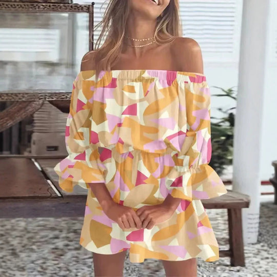 Damen Schulterfreies Minikleid mit elastischer Taillenpassform und Volantärmeln Shop Nory