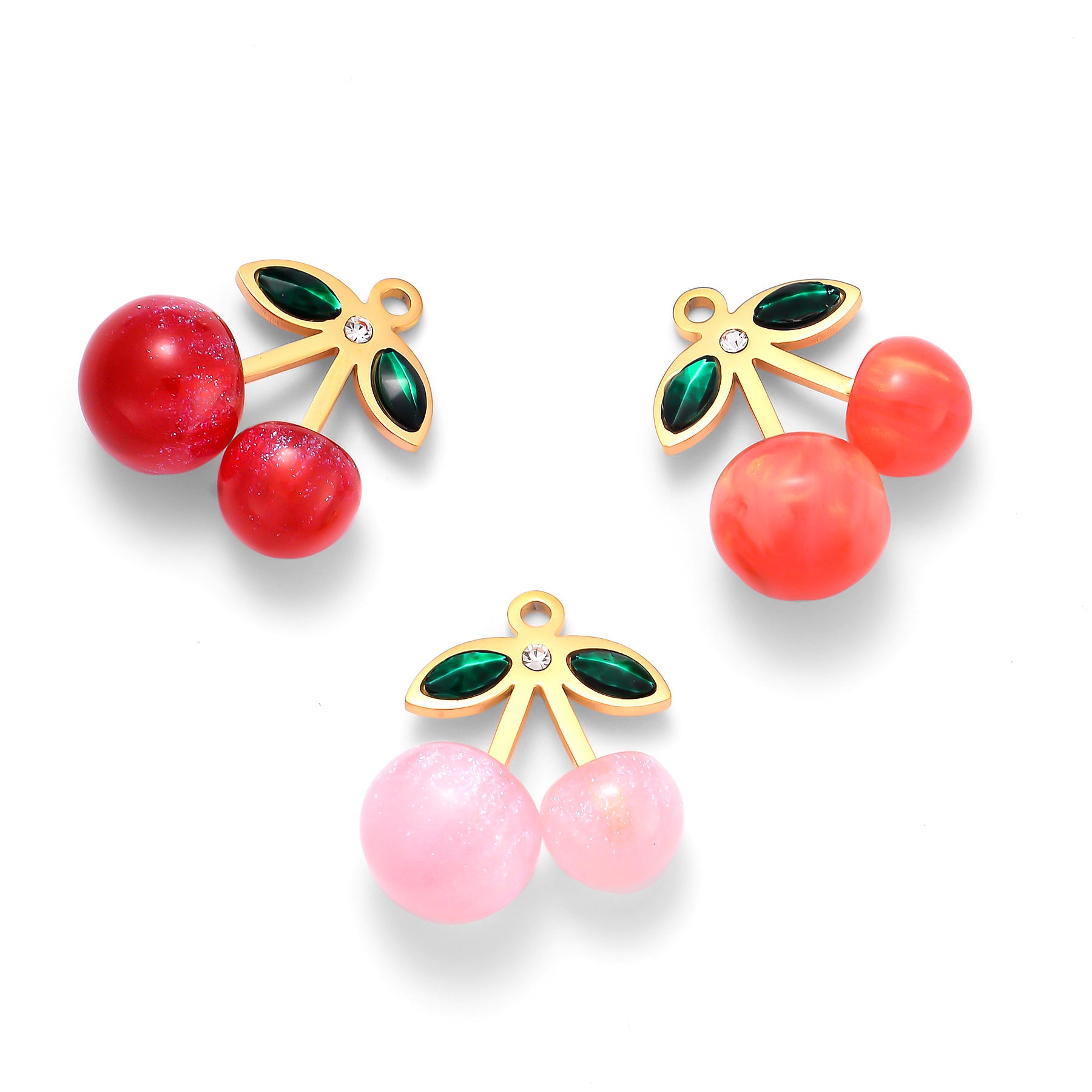 Damen Schmuckanhänger mit Kirschmotiv und funkelnden Kristallen Shop Nory