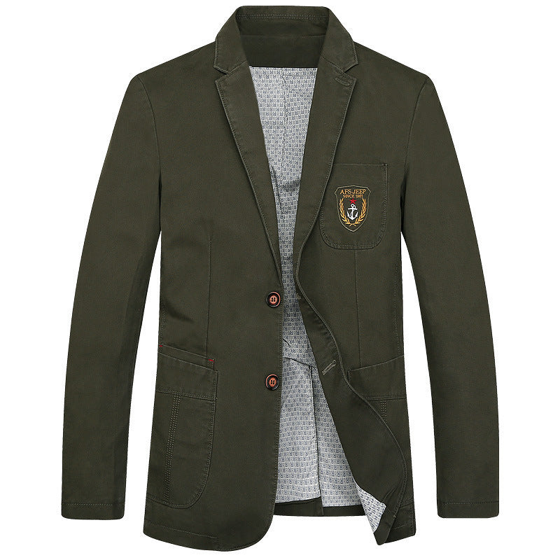 Herren Baumwoll-Blazer im Casual-Worker-Stil mit Brusttasche und Emblem Shop Nory