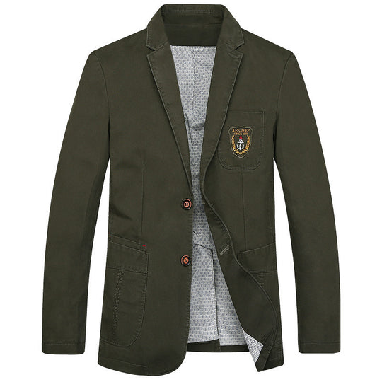 Herren Baumwoll-Blazer im Casual-Worker-Stil mit Brusttasche und Emblem Shop Nory