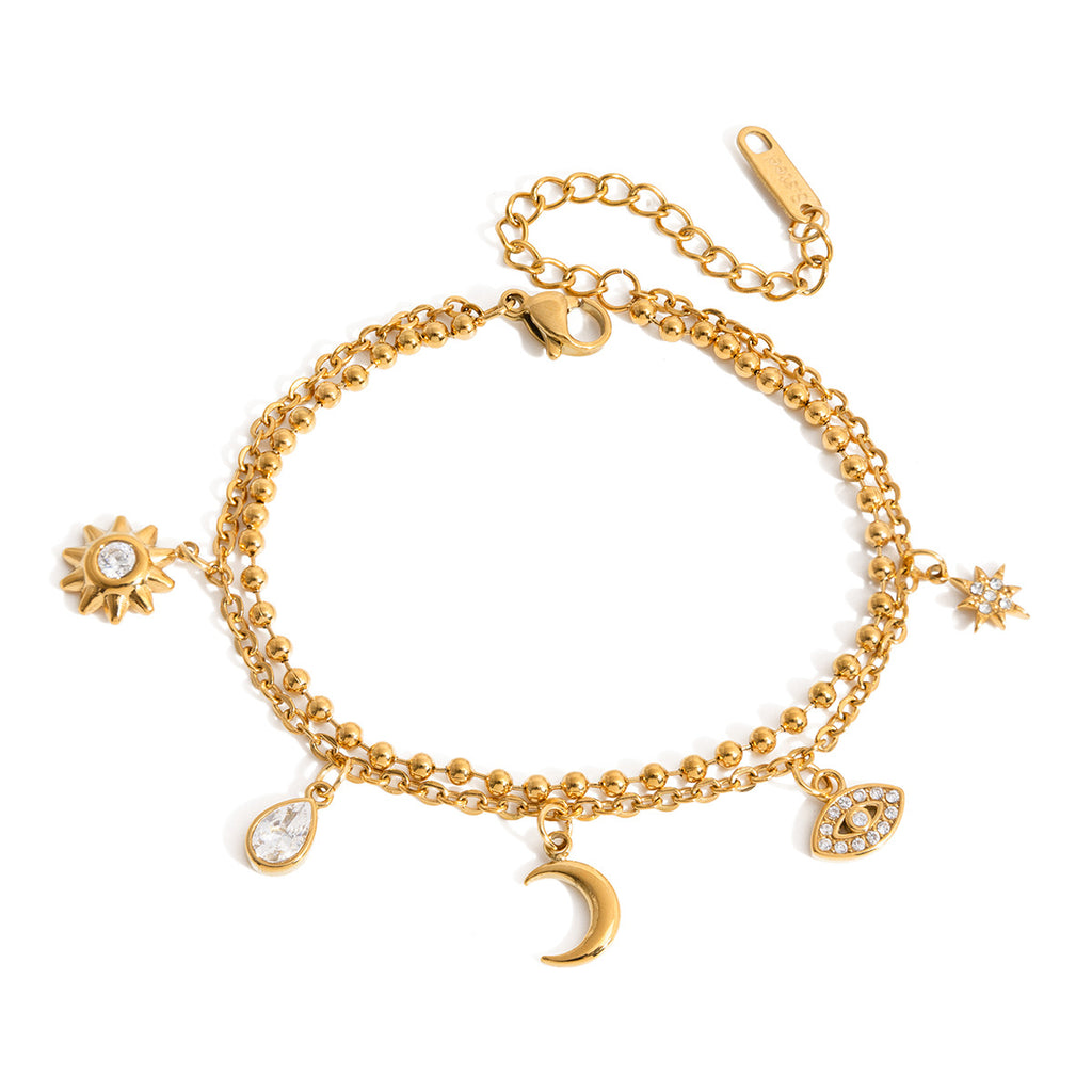Damen Armkette mit charmanten Sonnen- und Mondanhängern aus hypoallergenem Edelstahl Shop Nory