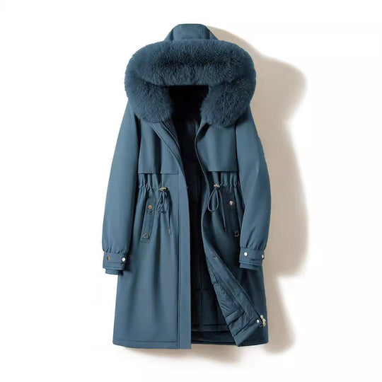 Damen nan langer wasserabweisender Parka mit voluminöser Kunstfellkapuze, taillierbarem Tunnelzug und gesteppter Thermo-Innenjacke Shop Nory