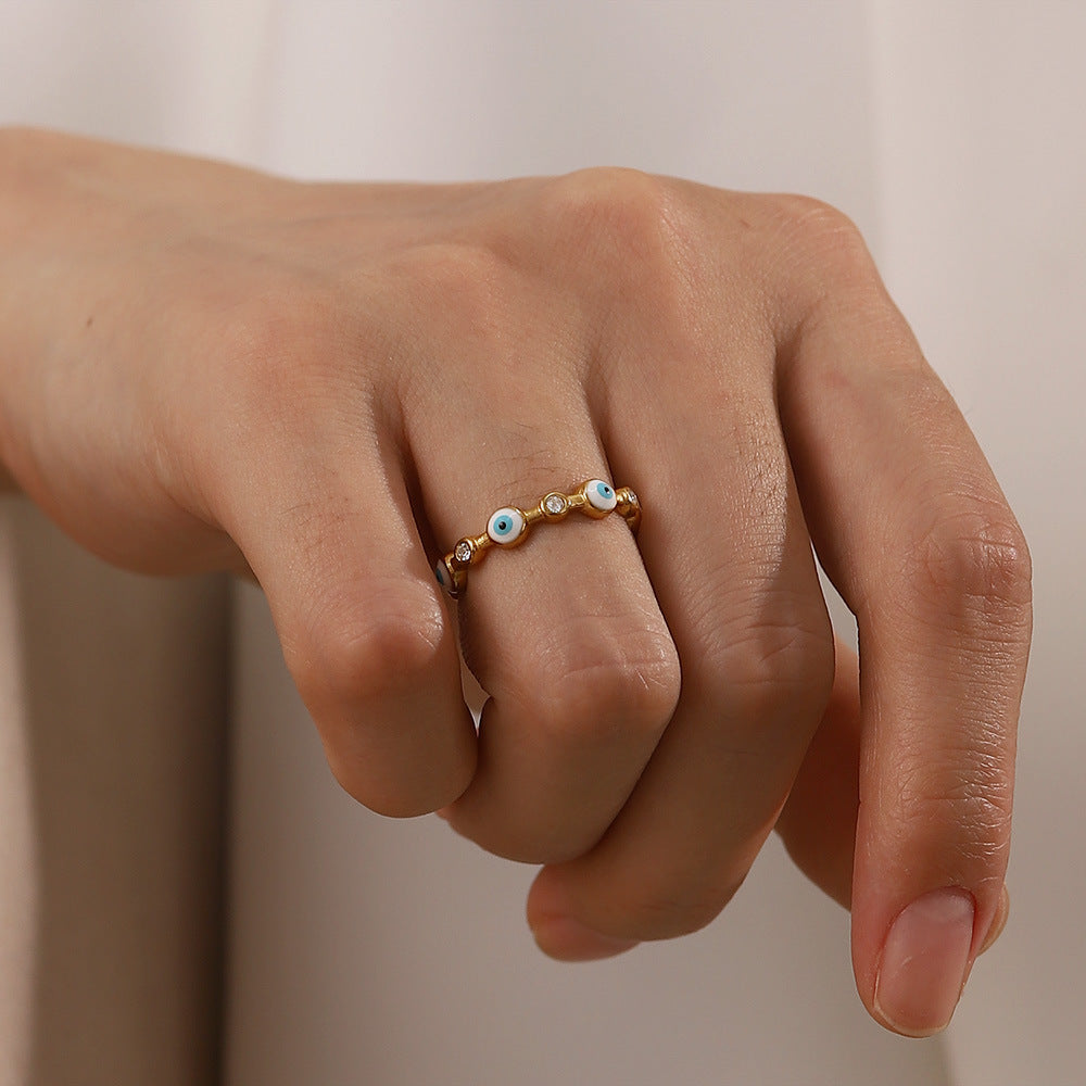 Damen Offener Ring mit funkelnden Zirkonia und schützenden Auge-Motiven Shop Nory