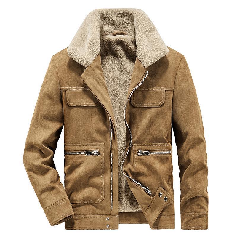 Herren Wildlederoptik-Jacke mit Teddyfutter, Kontrastnähten und Mehrfach-Taschen Shop Nory