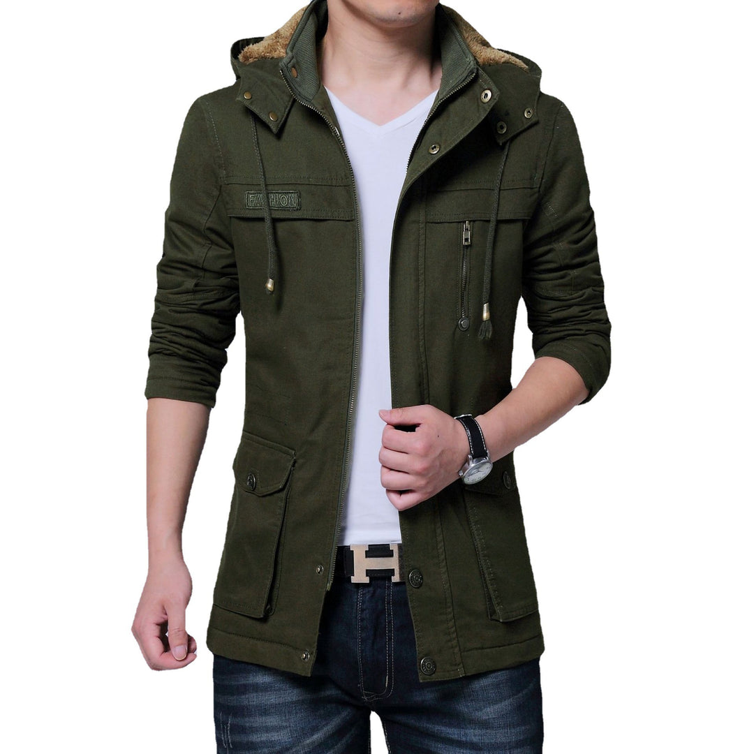 Herren Canvas-Parka mit gefütterter Kapuze, Multifunktions-Taschen und verdecktem Reißverschluss Shop Nory