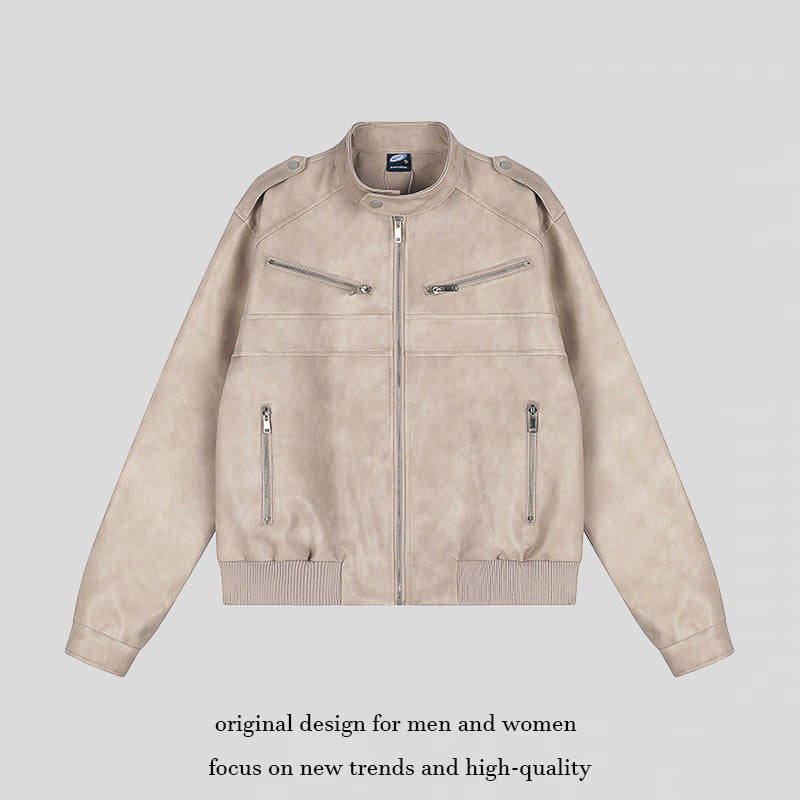 Damen kurz geschnittene Kunstleder‑Bomberjacke mit Stehkragen, Schulterklappen und geripptem Saum Shop Nory