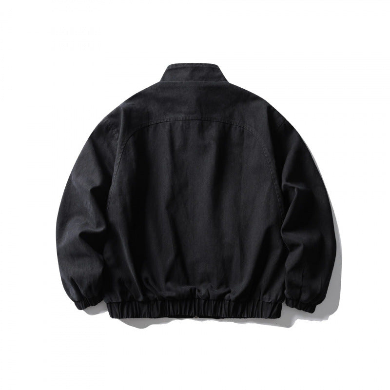 Unisex Kastenförmige Zip-Blousonjacke aus Canvas mit Stehkragen, schrägen Reißverschlusstaschen und elastischem Saum Shop Nory