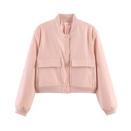 Damen Kurz geschnittene Utility‑Bomberjacke mit großen Klappentaschen und Rippbündchen Shop Nory