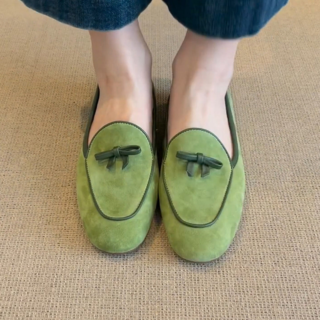 Damen Wildleder Slipper mit dekorativem Schleifendetail