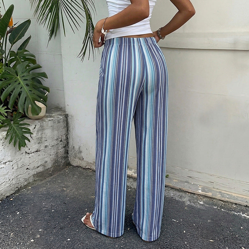 Damen leichte gestreifte Leinen-Blend Loungehose mit weitem Bein und Kordelzug Shop Nory