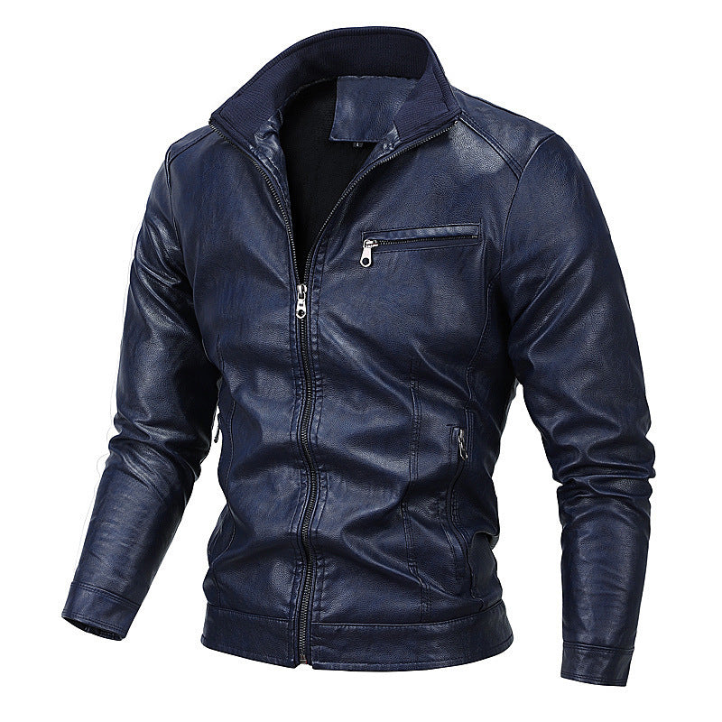 Herren schlanker Kunstleder‑Moto‑Blouson mit Stehkragen und Reißverschluss Shop Nory