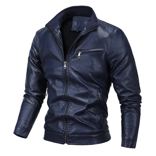 Herren schlanker Kunstleder‑Moto‑Blouson mit Stehkragen und Reißverschluss Shop Nory