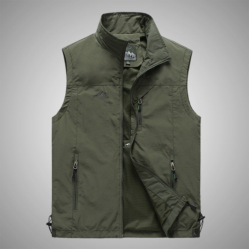 Herren Multifunktionale Utility-Weste mit Stehkragen, Reißverschlusstaschen und atmungsaktivem Meshfutter Shop Nory