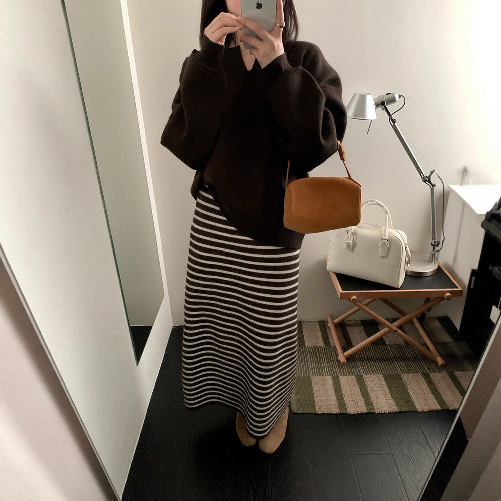 Damen Langer gestreifter Jerseykleid Shop Nory