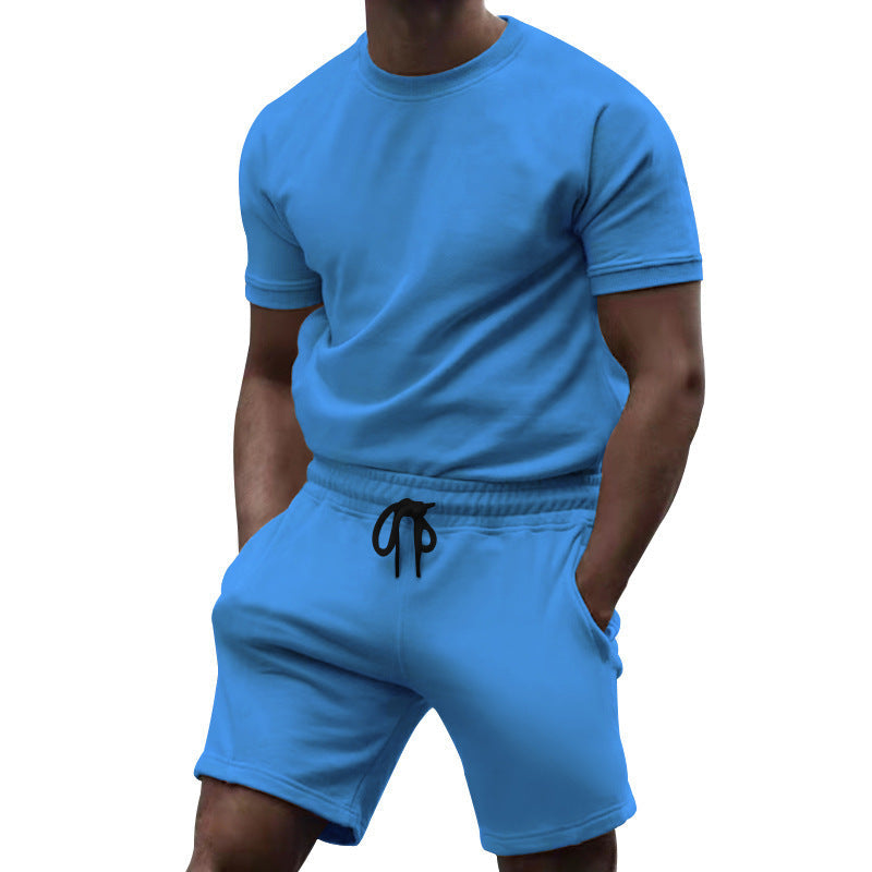 Herren nan kurzärmeliges Sweat-Set aus weichem Sweatstoff mit Rundhalsshirt und Kordelzug-Shorts