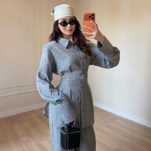 Damen Leichtes Leinen-Loungewear-Set mit Oversize-Hemd und weiter Bundhose Shop Nory