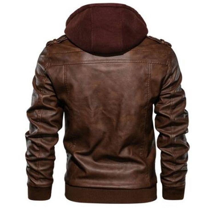 Herren Kunstleder-Bomberjacke im Aviator-Look mit Kapuzen-Innenfutter und schrägen Reißverschlusstaschen Shop Nory