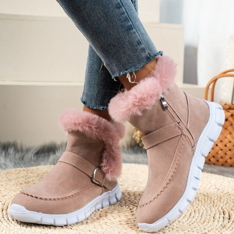 Damen Gefütterte Ankle-Boots aus Wildlederoptik mit Kunstfellkragen, seitlichem Reißverschluss und leichter Profilsohle Shop Nory