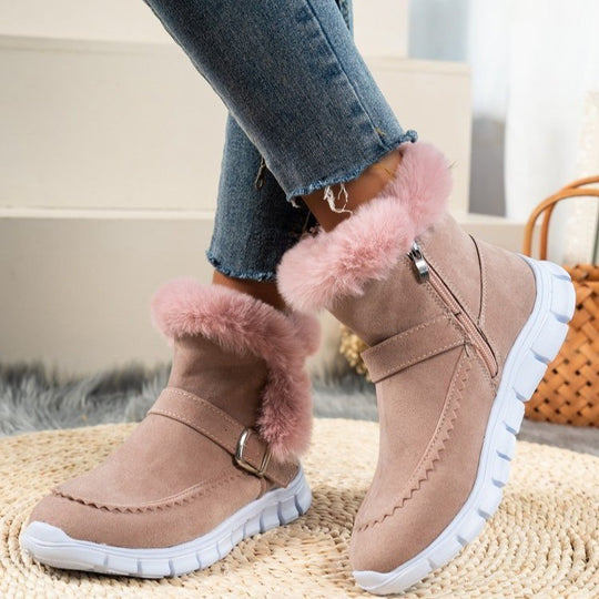 Damen Gefütterte Ankle-Boots aus Wildlederoptik mit Kunstfellkragen, seitlichem Reißverschluss und leichter Profilsohle Shop Nory