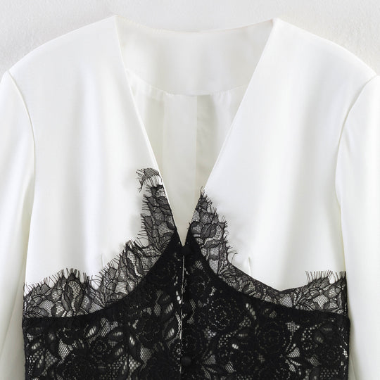Damen Taillierter Blazer mit floraler Spitzenapplikation und V-Ausschnitt Shop Nory
