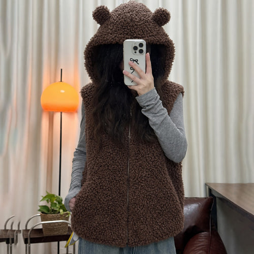 Damen nan kuschelige Teddyweste mit Kapuze und Reißverschluss Shop Nory