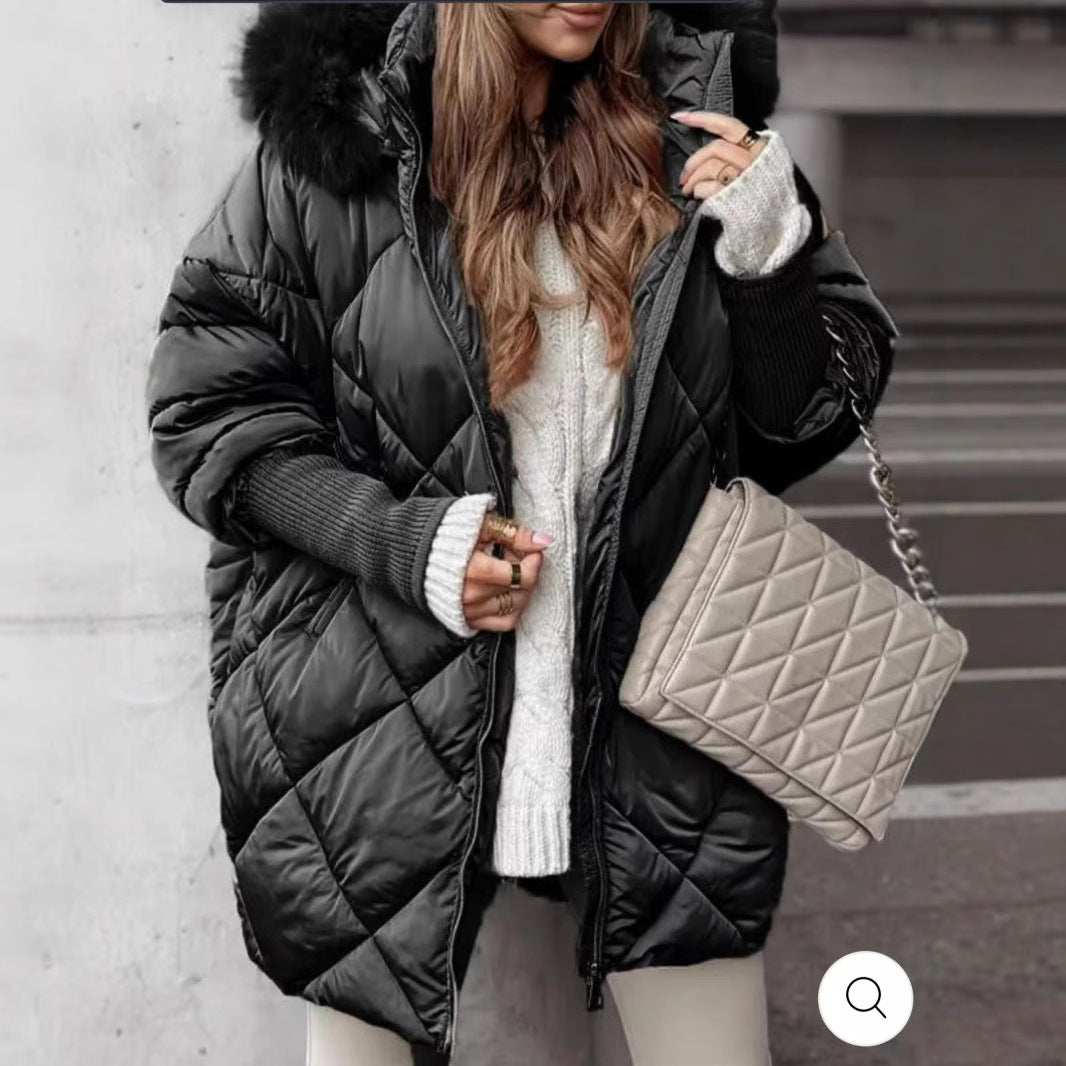 Damen nan weit geschnittener gesteppter Winterparka mit Kapuze Kunstpelzbesatz und Rippbündchen Shop Nory
