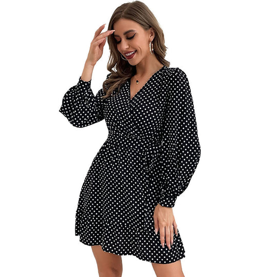 Damen Wickelkleid mit V‑Ausschnitt, Puffärmeln und Volant‑Saum Shop Nory