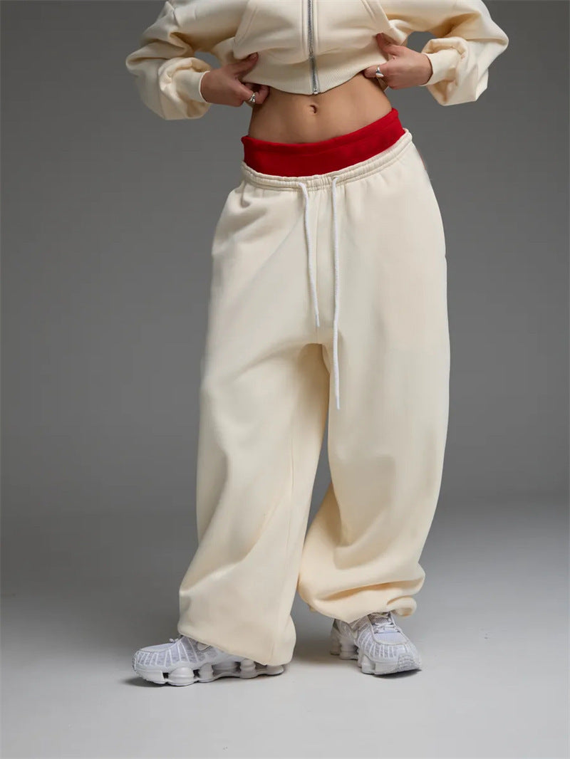 Damen trendige, weite Jogginghose mit elastischem Bund und verstellbarem Kordelzug Shopnory