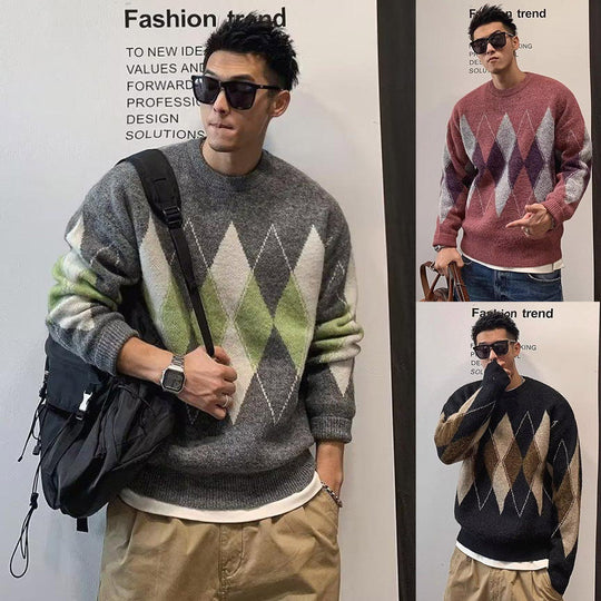 Damen Modischer Grobstrickpullover mit Rautenmuster Shop Nory