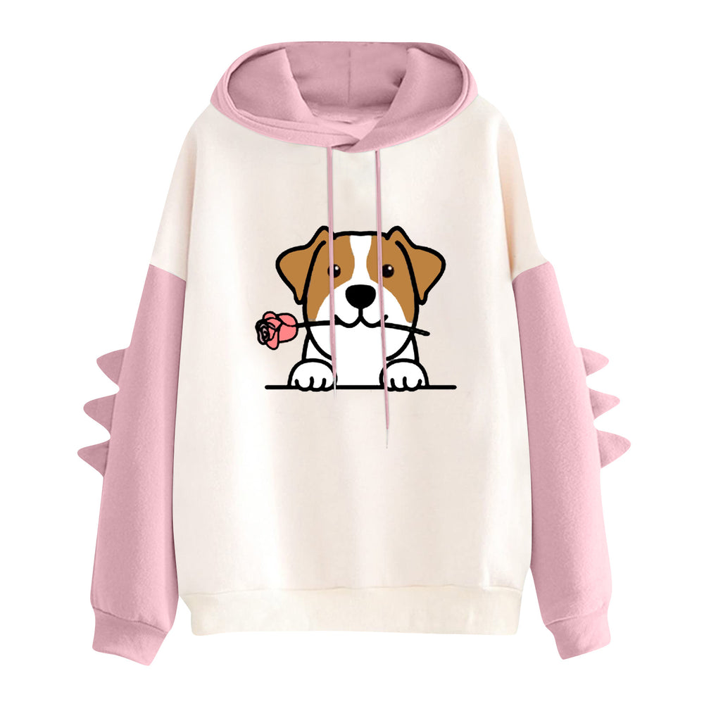 Damen nan Kapuzenpullover mit niedlichem Hunde‑und‑Katzen‑Print und 3D-Stacheln an den Ärmeln Shop Nory