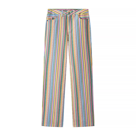 Damen Gestreifte gerade geschnittene Hose mit hoher Taille und Fünf-Taschen-Schnitt Shop Nory