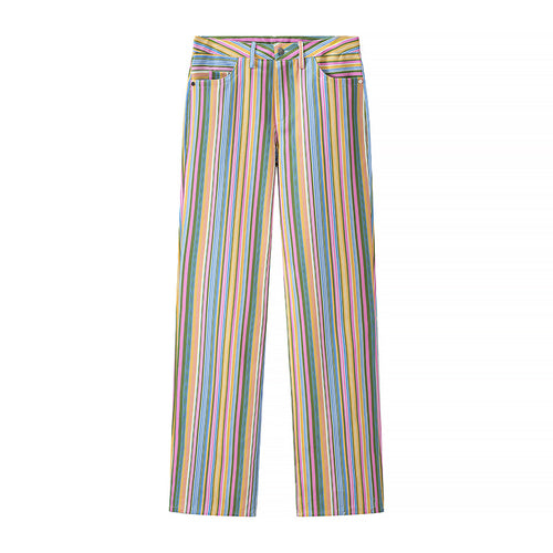 Damen Gestreifte gerade geschnittene Hose mit hoher Taille und Fünf-Taschen-Schnitt Shop Nory