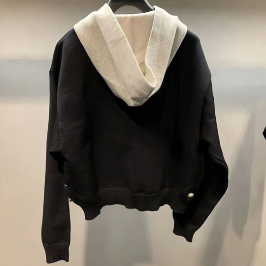 Unisex Grobgestricktes Lagenlook-Sweatshirt mit Kontrastkapuze und Kängurutasche Shop Nory