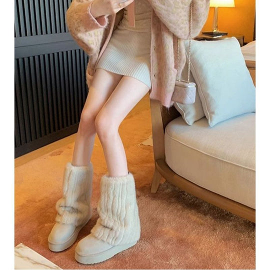 Damen Gefütterte Plateau-Ankle-Boots aus Veloursimitat mit umschlagbarem Kunstfellrand Shop Nory
